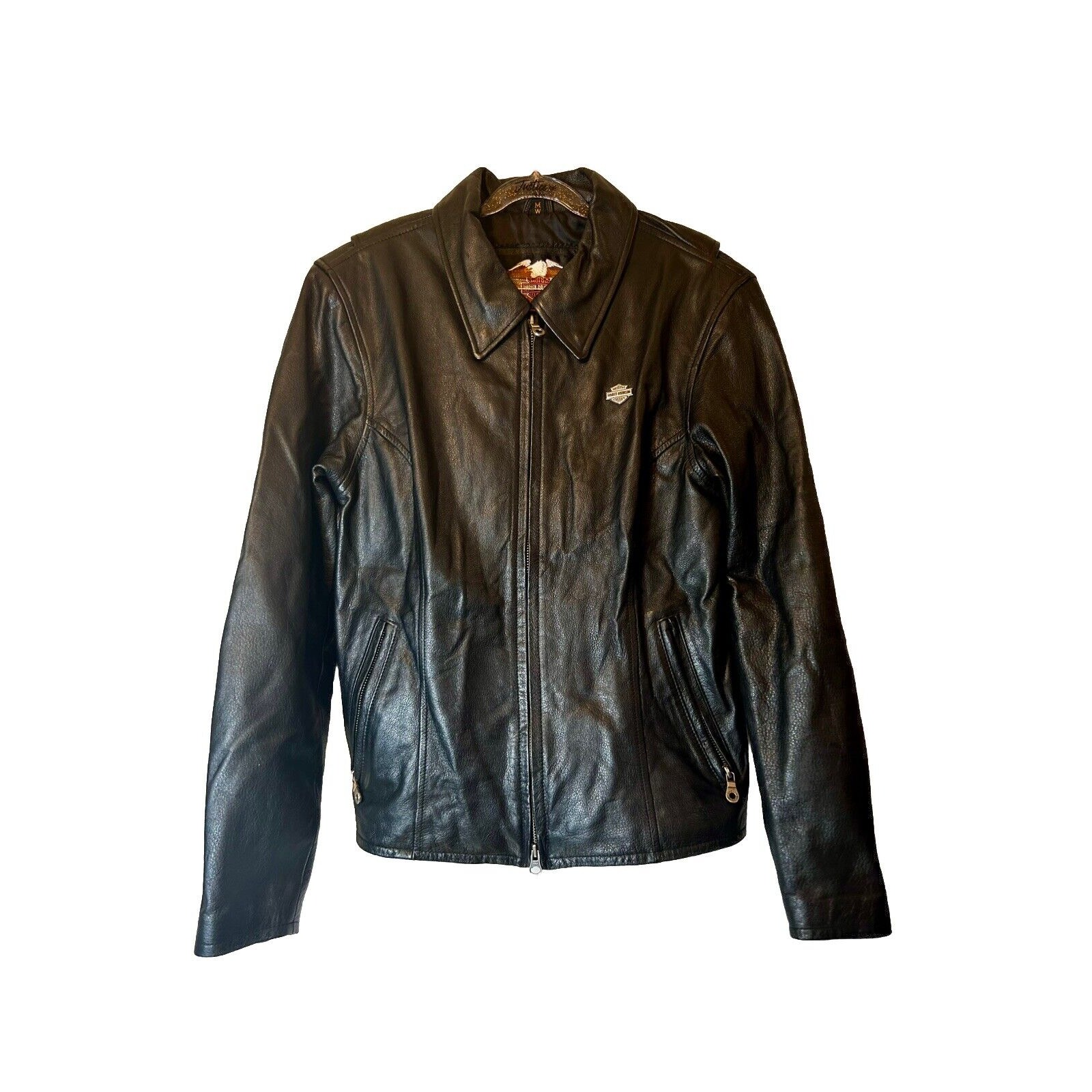 Women Harley Davidson Leather Jacket Size M Black Classic Logo On Back